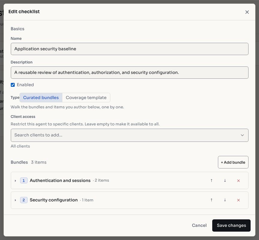 Checklist builder interface