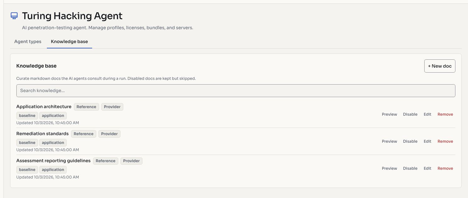 Knowledge base panel with entries