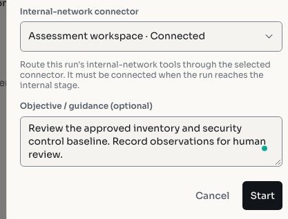 Connector, review objective, and Start button