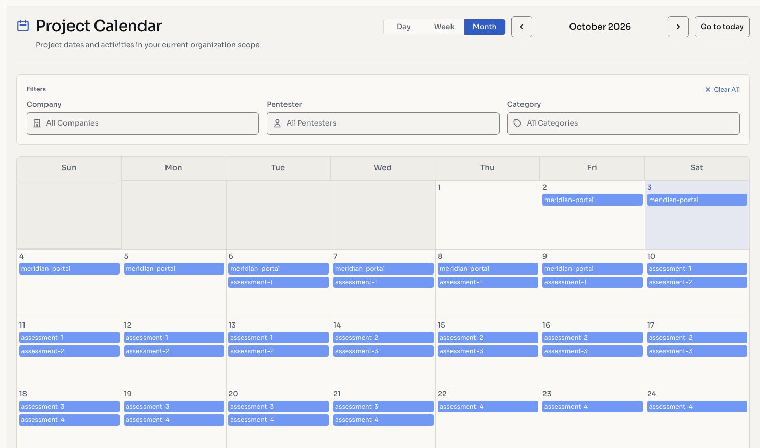 Project calendar month view