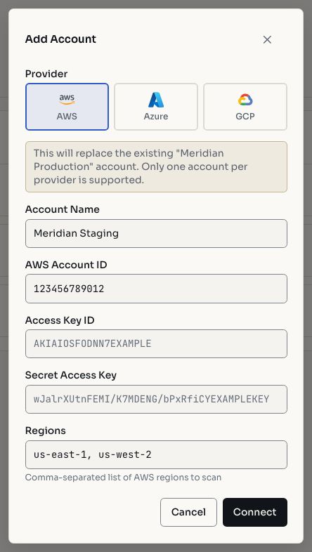 Cloud account connection
