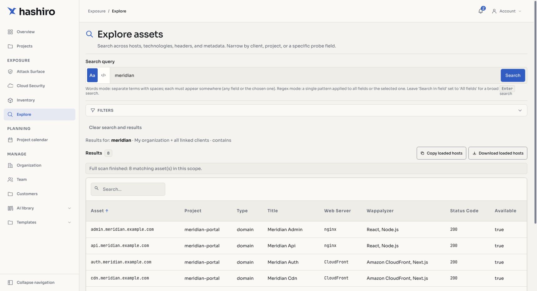 Explore search interface