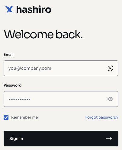 Hashiro login page