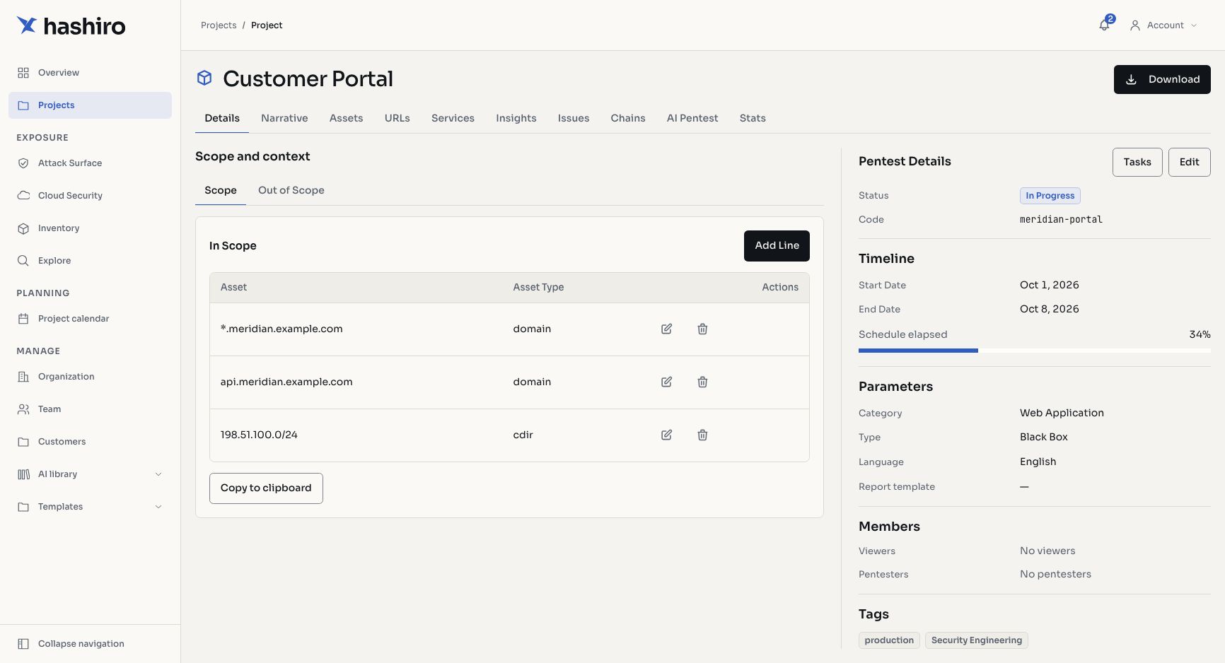 Project detail tabs